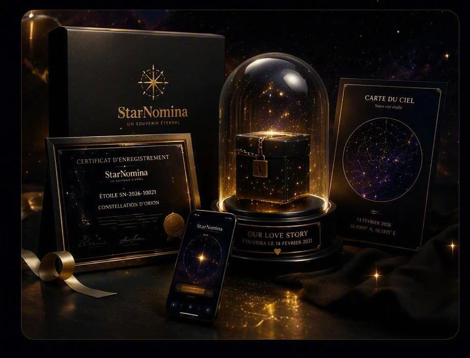 L'expérience StarNomina — Coffret, capsule, certificat et carte du ciel